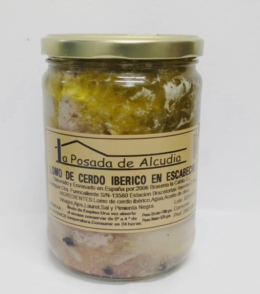 Lomo de Cerdo Ibérico en escabeche. Lomo de cerdo en Aceite de Oliva Virgen Extra.